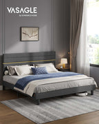 Gestoffeerd Bedframe – Leigrijs – In Hoogte Verstelbaar Hoofdbord – Robuuste Constructie