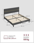 Gestoffeerd Bedframe – Leigrijs – In Hoogte Verstelbaar Hoofdbord – Robuuste Constructie