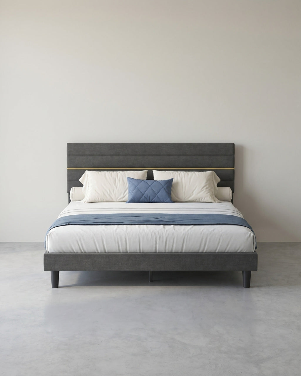 Gestoffeerd Bedframe – Leigrijs – In Hoogte Verstelbaar Hoofdbord – Robuuste Constructie