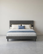 Gestoffeerd Bedframe – Leigrijs – In Hoogte Verstelbaar Hoofdbord – Robuuste Constructie