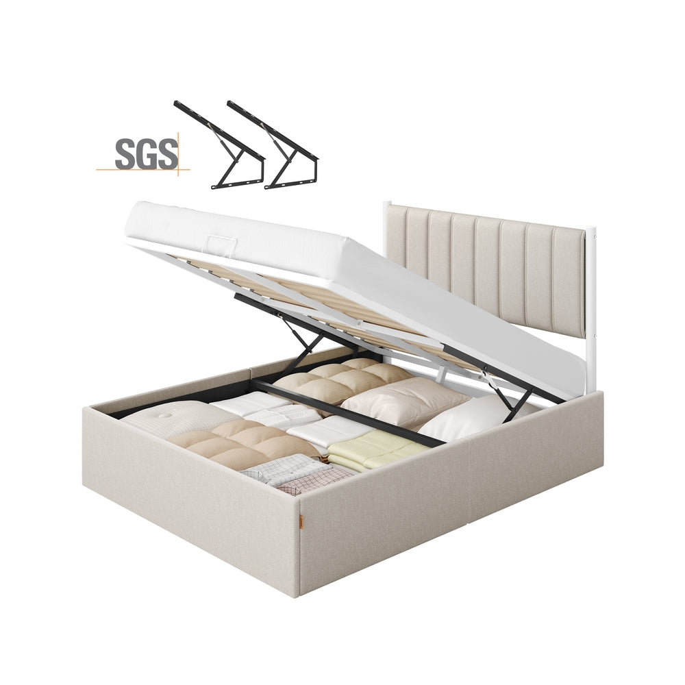 Bedframe Twijfelaar Met Opbergruimte - Gestoffeerd Hoofdeinde - Belastbaar Tot 500 Kg