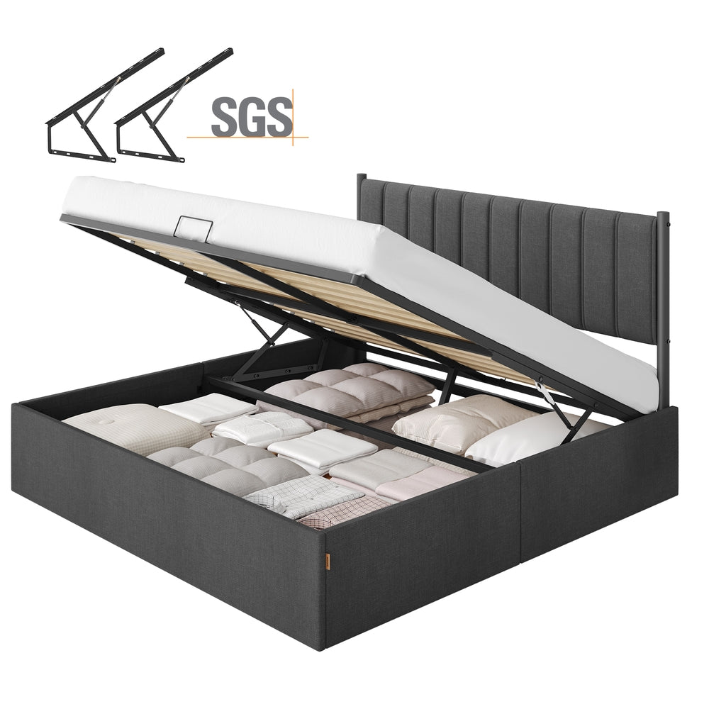 Tweepersoons Bedframe Met Onderbedopslag - Gestoffeerd Hoofdeinde - Belastbaar Tot 500 Kg