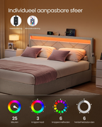 Luxe LED Boxspring Met USB-A & USB-C – Opbergladen – Verstelbaar Hoofdbord – Cappuccinobeige – Stabiel En Functioneel Design