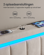 Luxe LED Boxspring Met USB-A & USB-C – Opbergladen – Verstelbaar Hoofdbord – Cappuccinobeige – Stabiel En Functioneel Design