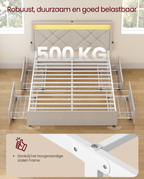 Luxe LED Boxspring Met USB-A & USB-C – Opbergladen – Verstelbaar Hoofdbord – Cappuccinobeige – Stabiel En Functioneel Design