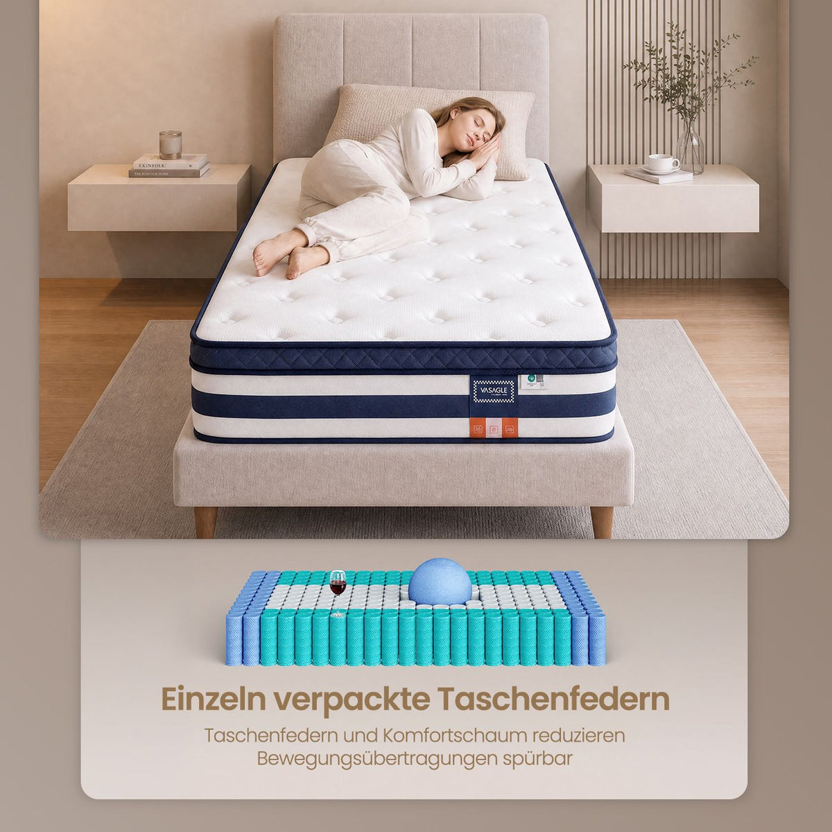 Pocketveringmatras Met Gel-Traagschuim - 7 Zones Middelstevig H3 - Met Koelende Toplaag
