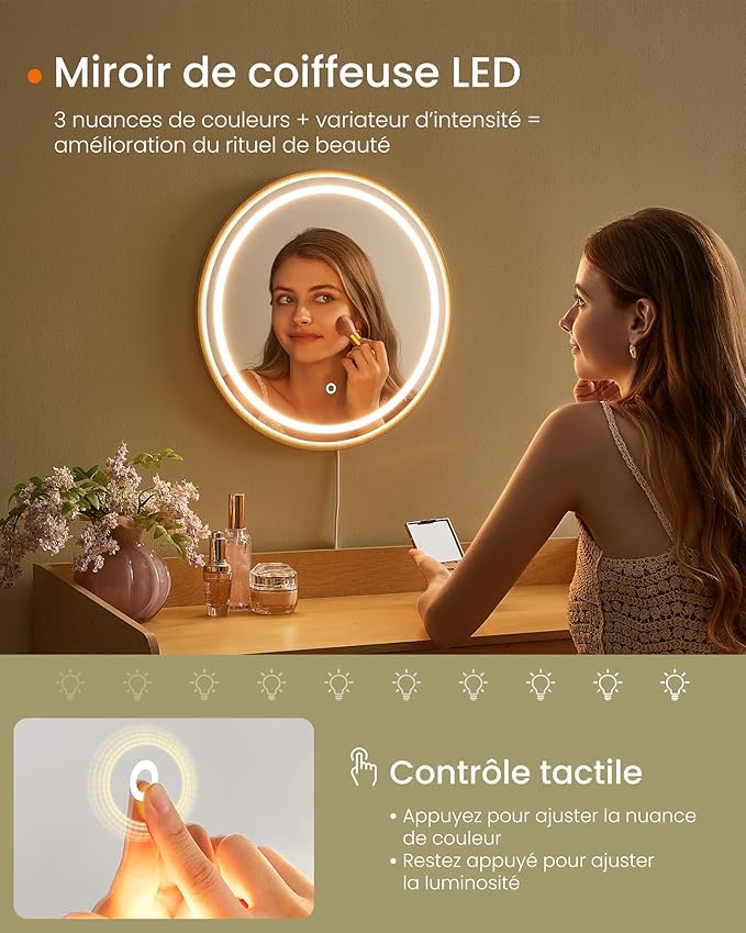 Kaptafel met Spiegel en Verlichting – Bohemian Design – 90 cm Breed – BOHO Collectie