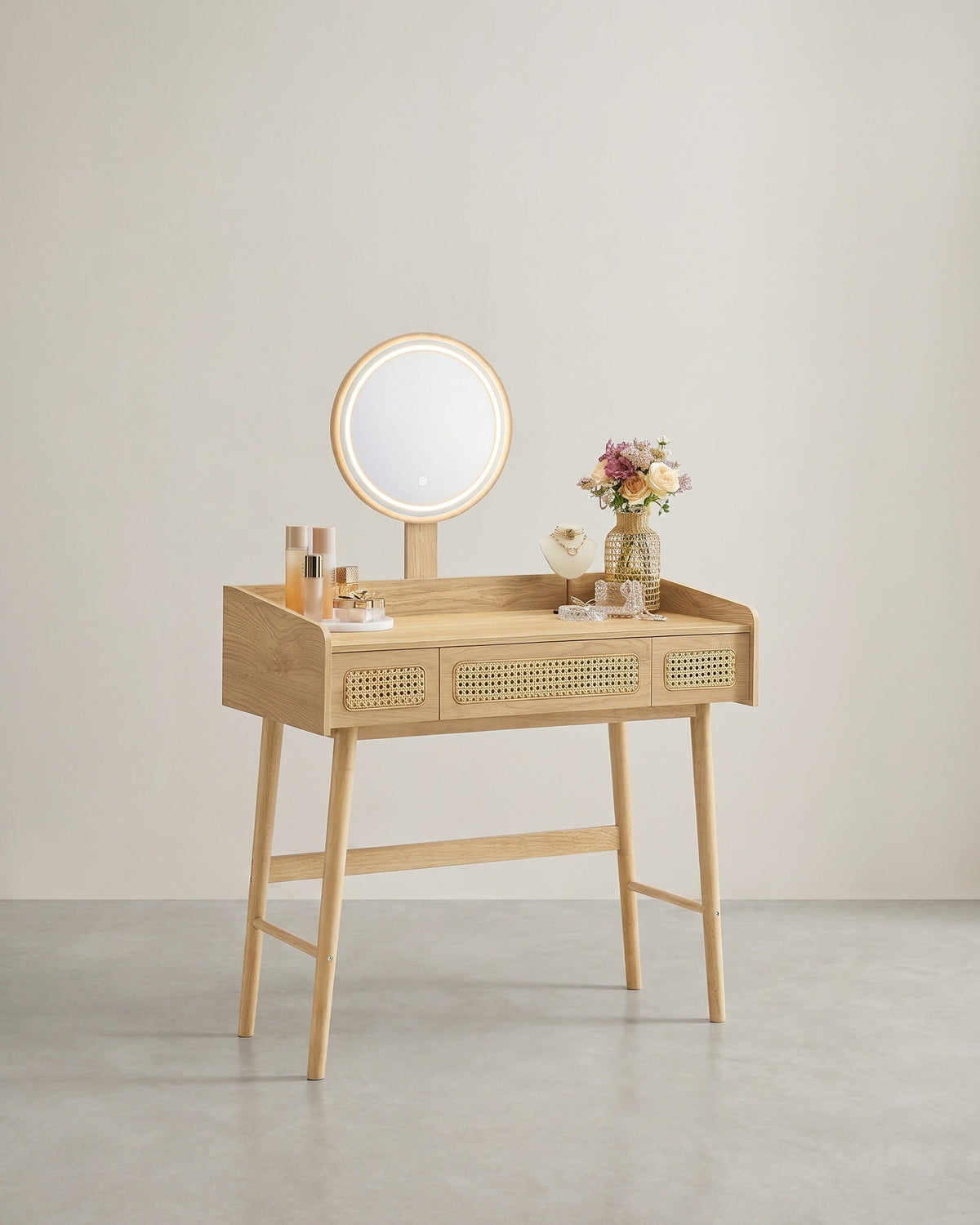 Kaptafel met Spiegel en Verlichting – Bohemian Design – 90 cm Breed – BOHO Collectie