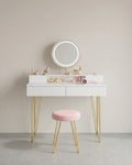 Kaptafel met Kruk - LED Verlichte Spiegel - Luxe Make-up Tafel
