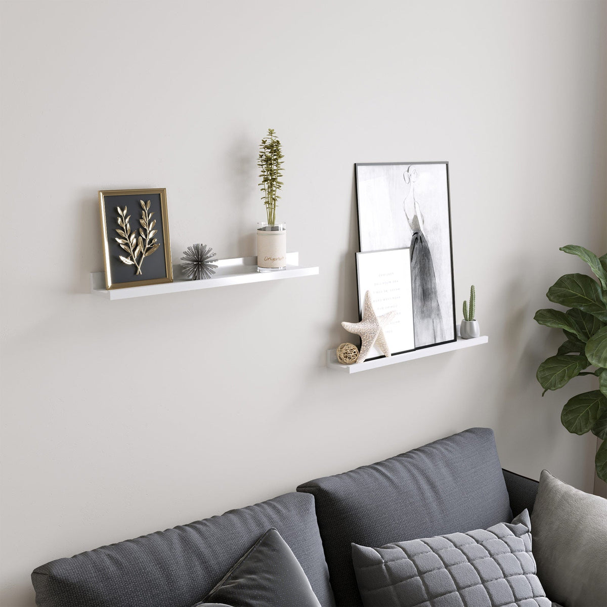 Set van 2 Zwevende Wandplanken – Fotoplanken – 60 cm Wit Hoogglans