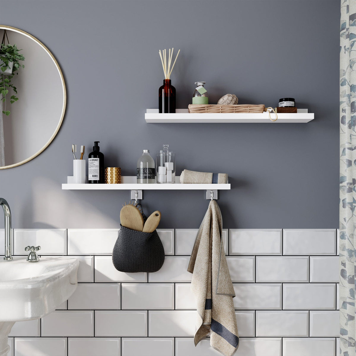 Set van 2 Zwevende Wandplanken – Fotoplanken – 60 cm Wit Hoogglans