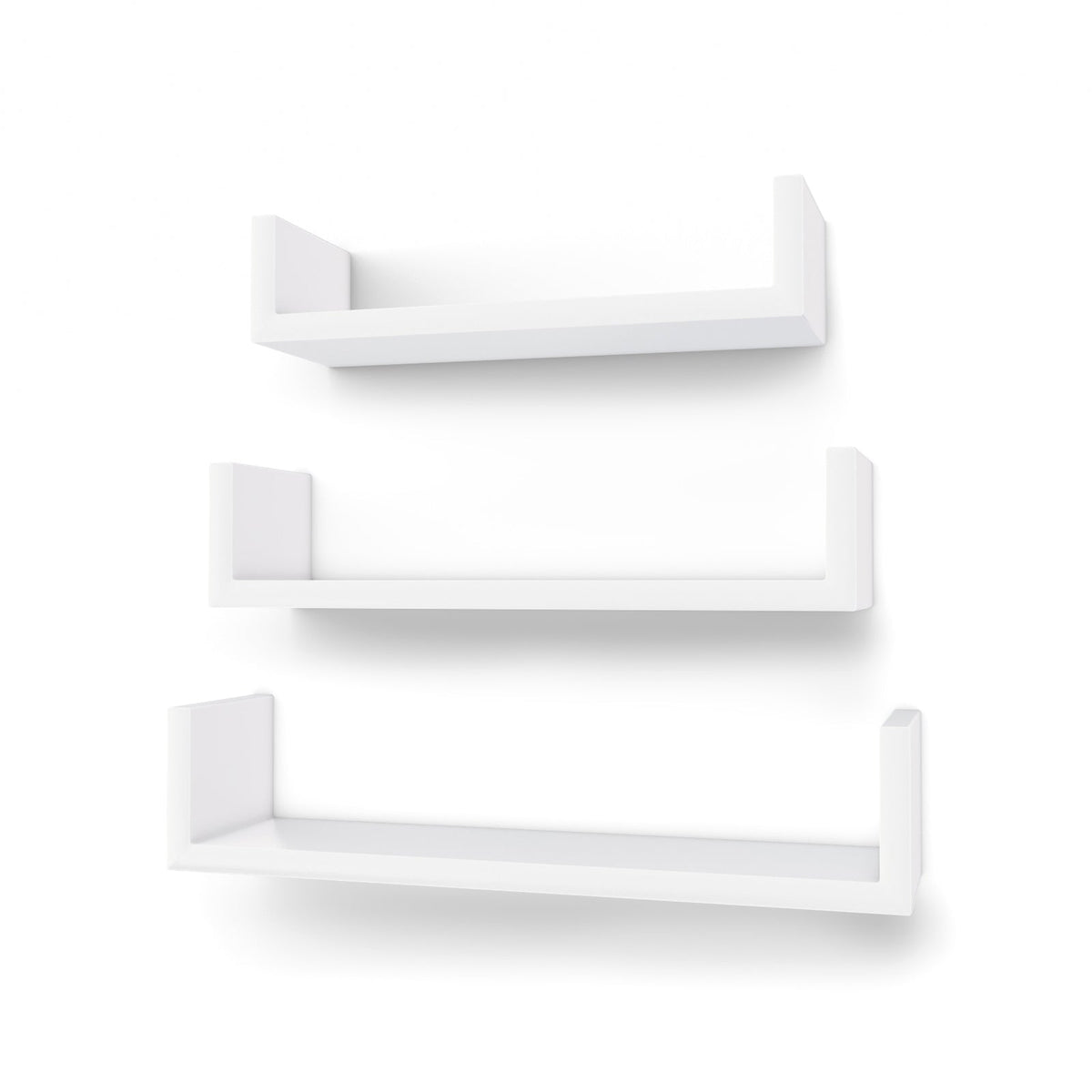 Zwevende Wandplanken Set van 3 – Hoogglans Wit – Wandrek met Onzichtbare Bevestiging voor Woonkamer & Keuken