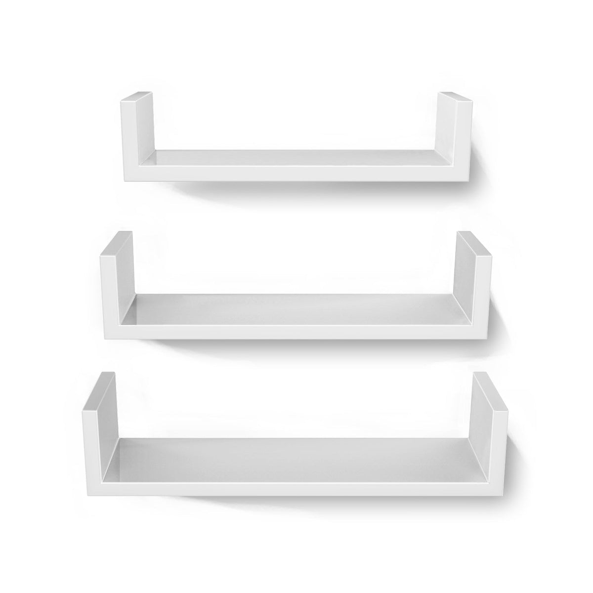 Zwevende Wandplanken Set van 3 – Hoogglans Wit – Wandrek met Onzichtbare Bevestiging voor Woonkamer & Keuken