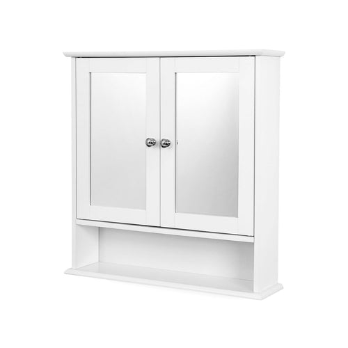 Badkamerkast met Spiegel – Wandkast met 2 Deuren – Opbergkast met Verstelbare Plank – 56 x 13 x 58 cm