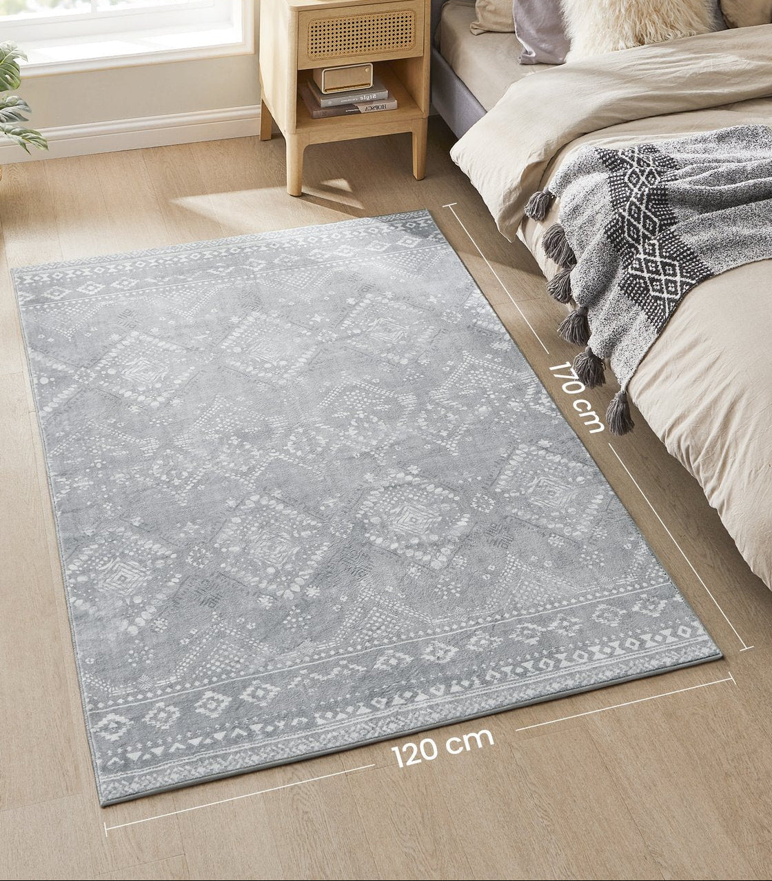Boho Vloerkleed 120x170 cm – Wasbaar & Antislip – Zacht Pluizig Tapijt voor Woonkamer en Slaapkamer