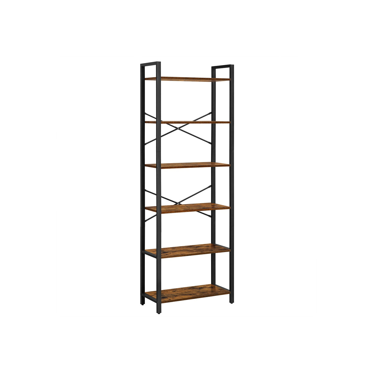 Boekenkast Industrieel 6 Planken – 186 cm Hoog – Bruin/Zwart Stalen Frame – voor Woonkamer & Kantoor