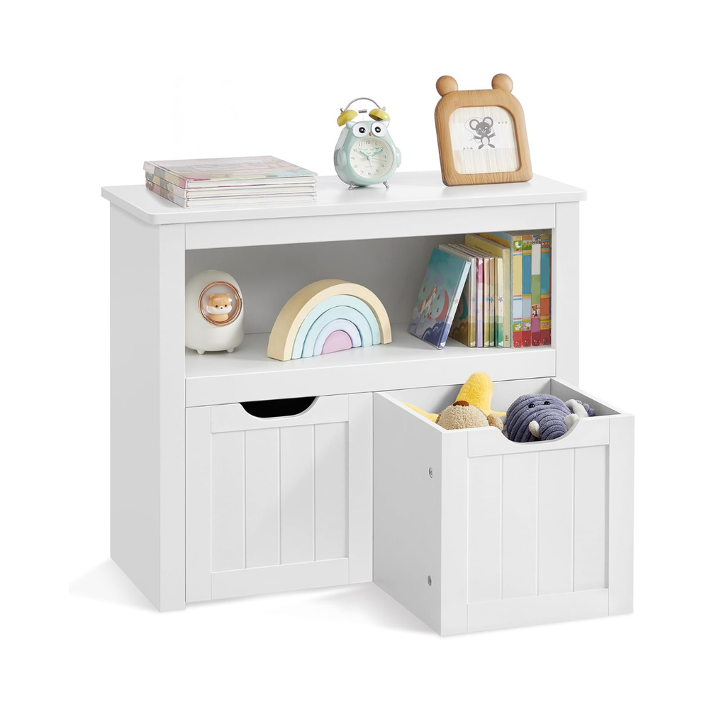 Kinderkast met Opbergboxen en Wielen – Speelgoedkast 72 cm – Wit