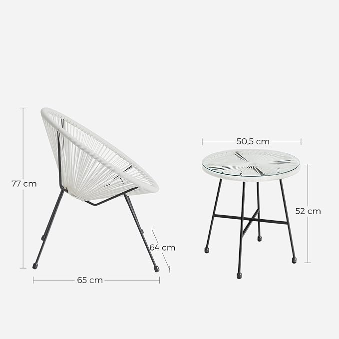 Balkonset - Tuinmeubelset van 3 - Terrasstoelen - Glazen tafelblad - 2 Stoelen