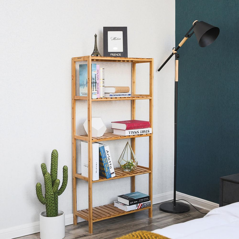 Bamboe Wandrek met Verstelbare Planken – Staand Opbergrek – voor Badkamer, Keuken & Woonkamer