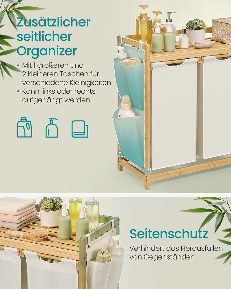 Bamboe Wasmand met 3 Vakken - 150 Liter