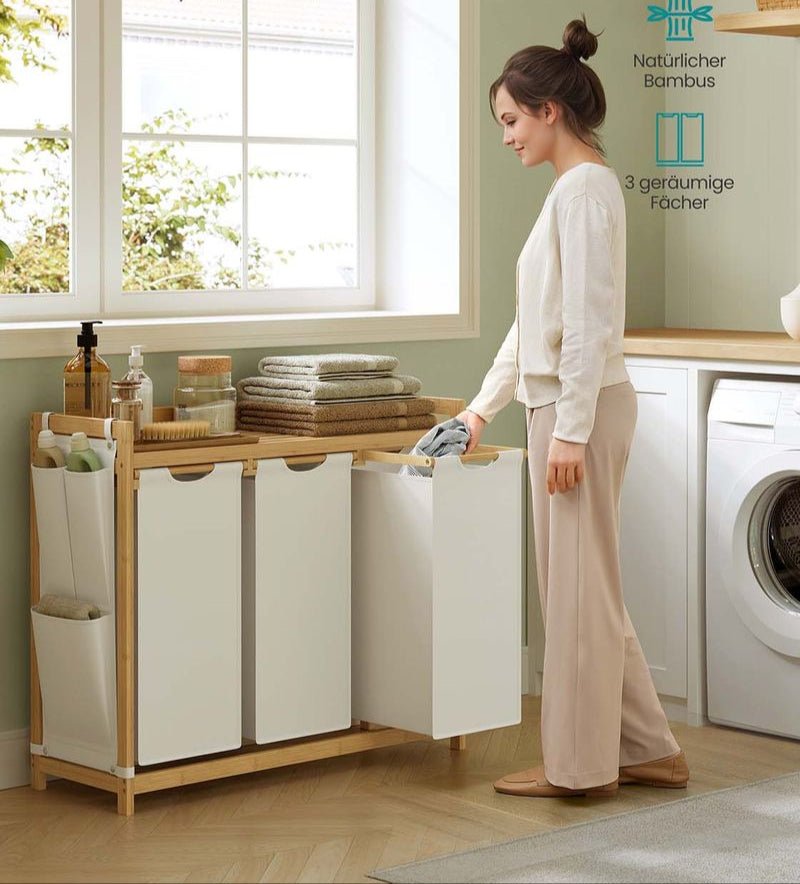 Bamboe Wasmand met 3 Vakken - 150 Liter