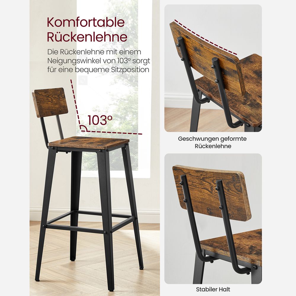 Barkrukken met Rugleuning - Set van 2 of 4