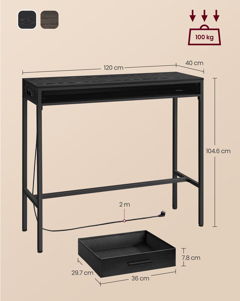 Bartafel met Schuiflade en USB-Aansluitingen - Bijzettafel met Stopcontact - Haltafel