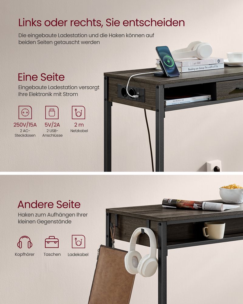 Bartafel met Schuiflade en USB-Aansluitingen - Bijzettafel met Stopcontact - Haltafel