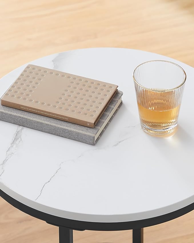 Bijzettafel Marmerlook - Nachtkastje met 2 niveaus - Gehard glas - Woonkamer - Slaapkamer