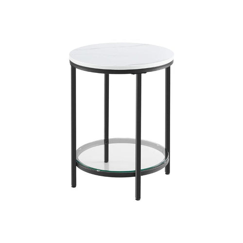 Bijzettafel Marmerlook - Nachtkastje met 2 niveaus - Gehard glas - Woonkamer - Slaapkamer
