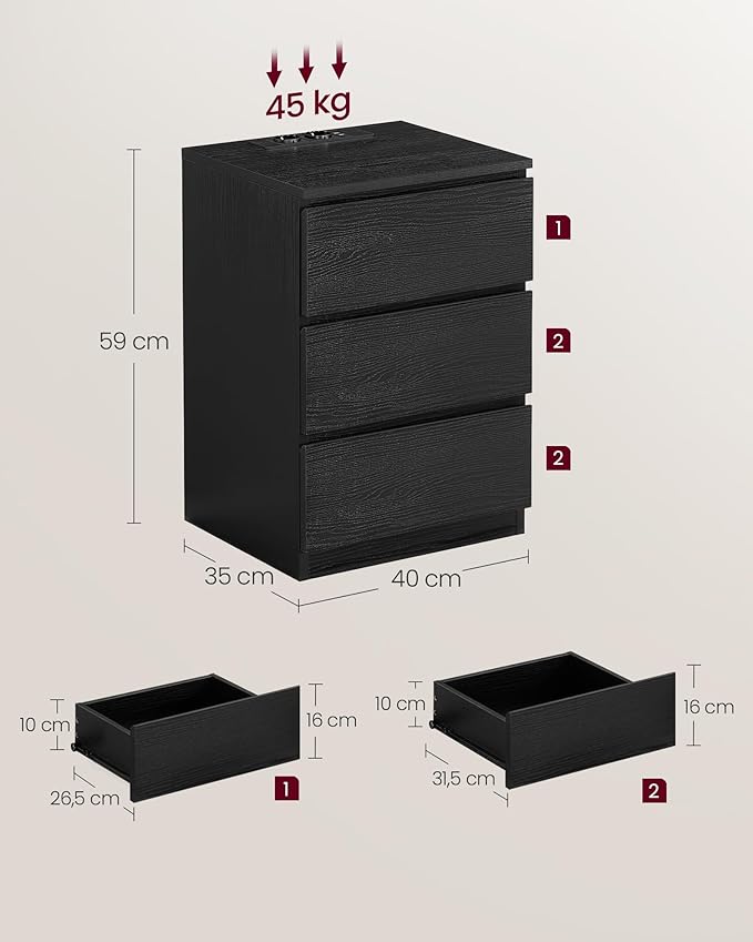 Bijzettafel met Oplaadstation - Nachtkastje met USB-aansluiting - Kastje met Stopcontact