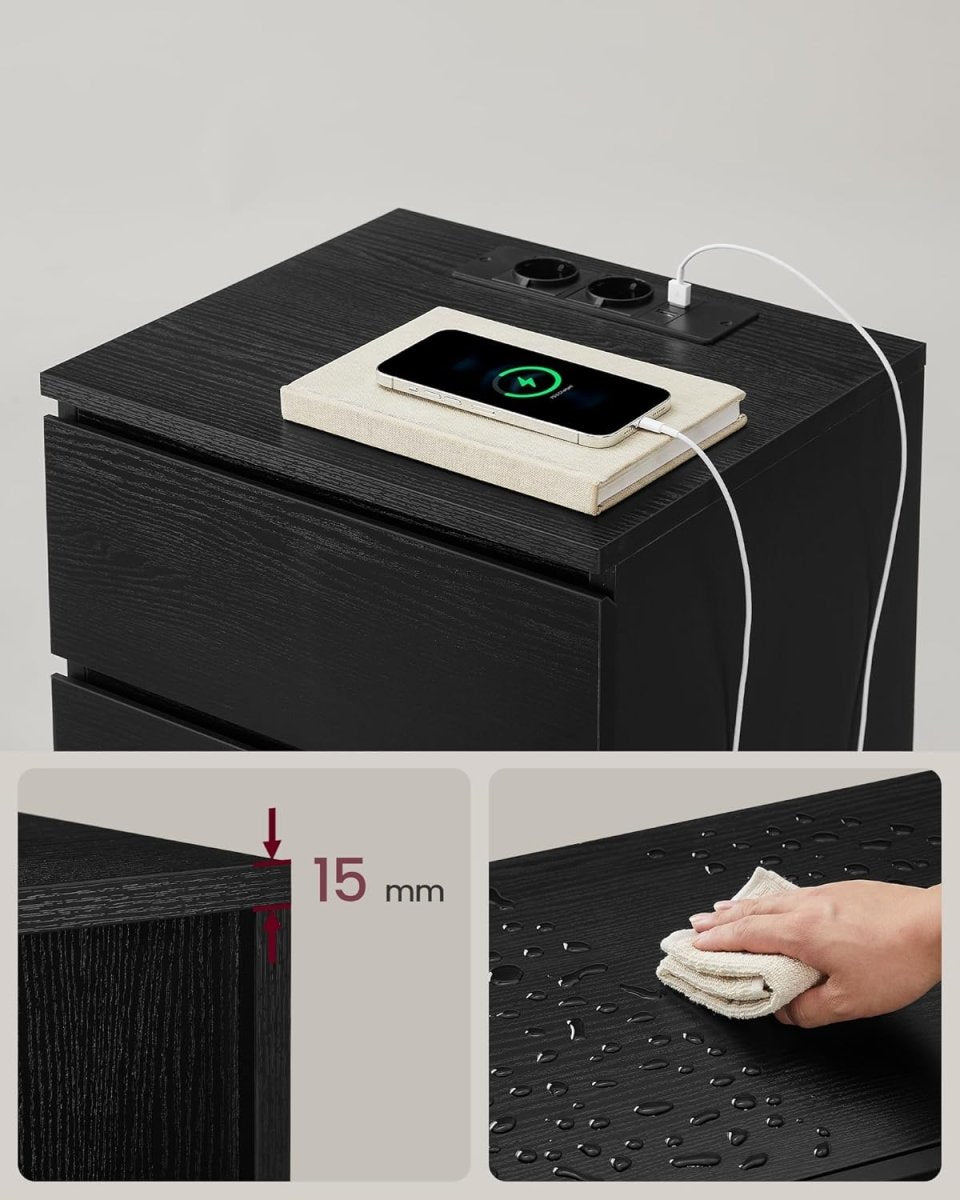 Bijzettafel met Oplaadstation - Nachtkastje met USB-aansluiting - Kastje met Stopcontact