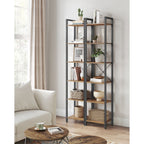 Boekenkast Industrieel – 6 Niveaus – Smal 40 cm – Zwart Metalen Frame met Houtlook – voor Woonkamer & Kantoor
