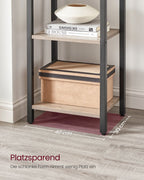 Boekenkast Industrieel – 6 Niveaus – Smal 40 cm – Zwart Metalen Frame met Houtlook – voor Woonkamer & Kantoor