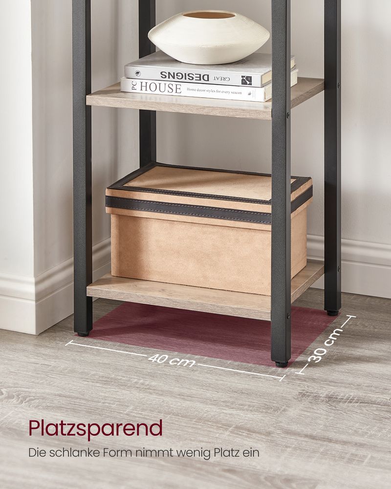 Boekenkast Industrieel – 6 Niveaus – Smal 40 cm – Zwart Metalen Frame met Houtlook – voor Woonkamer & Kantoor