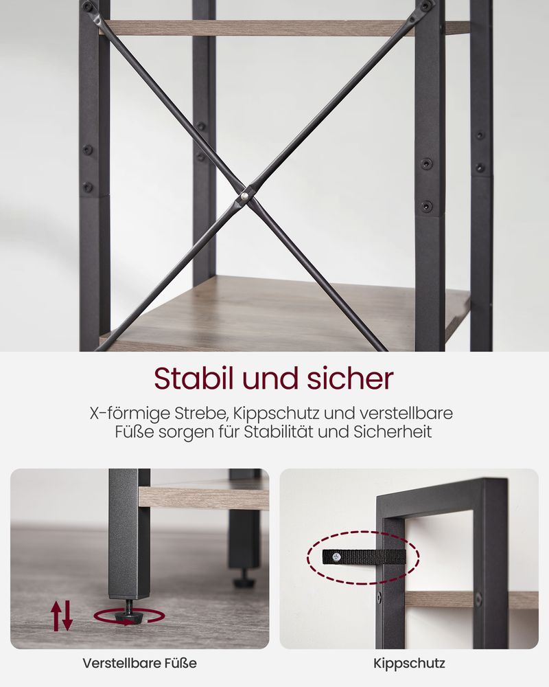 Boekenkast Industrieel – 6 Niveaus – Smal 40 cm – Zwart Metalen Frame met Houtlook – voor Woonkamer & Kantoor
