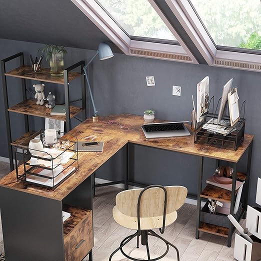 Hoekbureau L-Vormig – Computerbureau met 2 Planken – Mappenlade