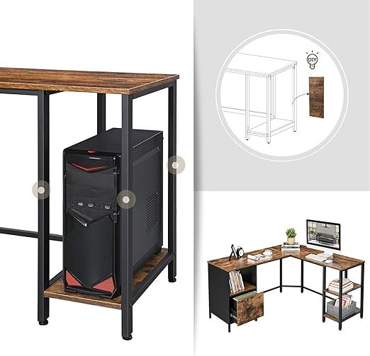 Hoekbureau L-Vormig – Computerbureau met 2 Planken – Mappenlade