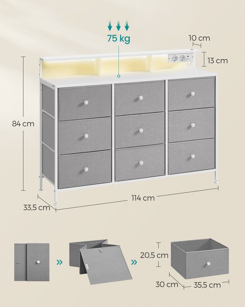 Commode met USB & Stopcontact - Ladekast met LED-verlichting