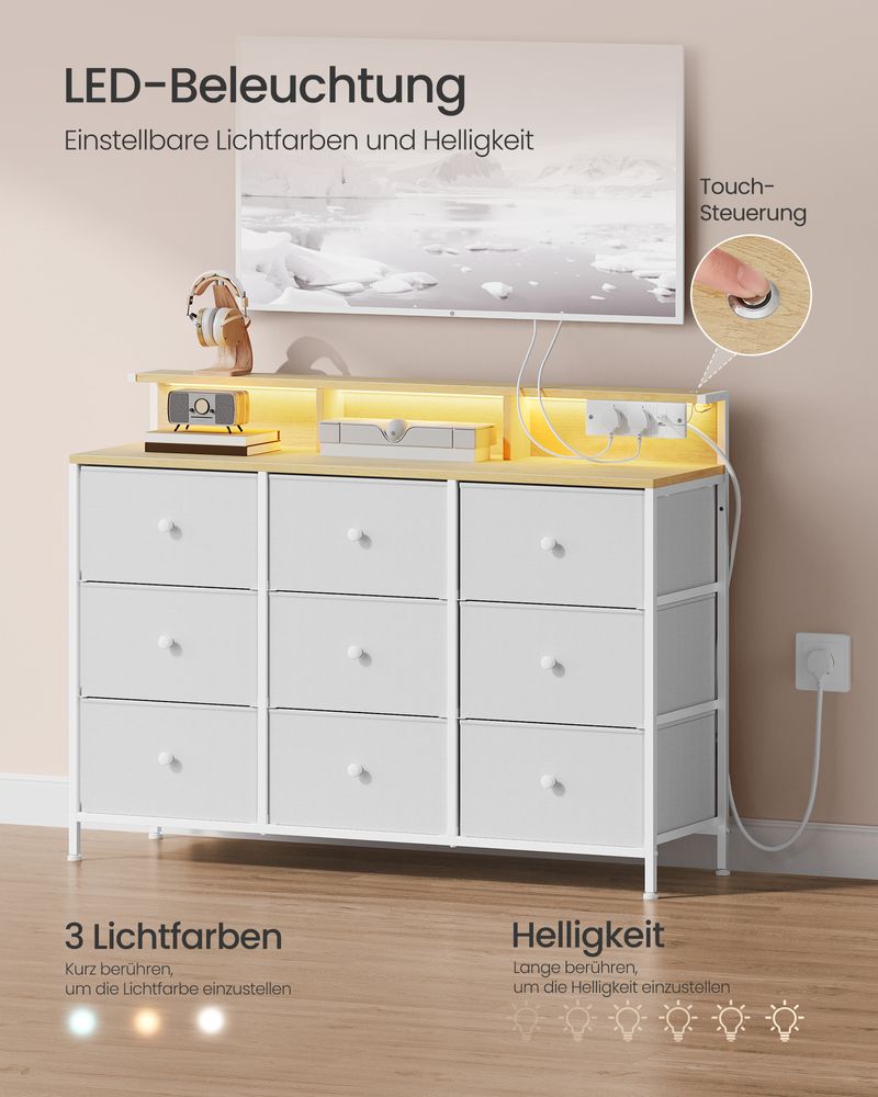 Commode met USB & Stopcontact - Ladekast met LED-verlichting
