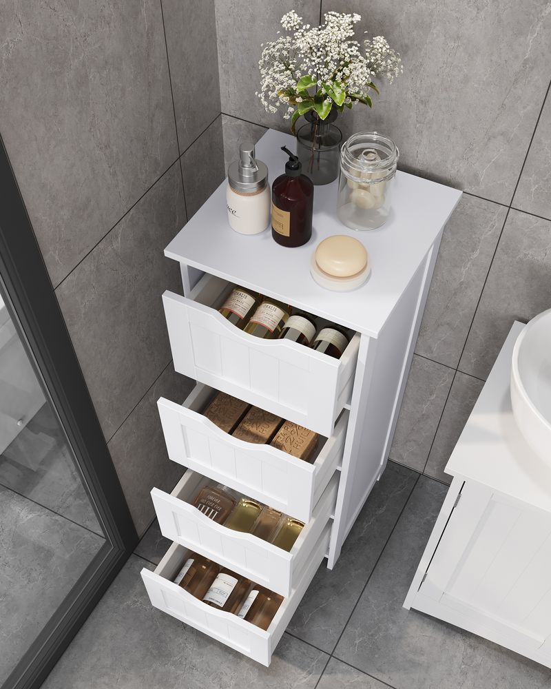 Compacte Badkamerkast met 4 Lades – Smal 30 cm – Ruimtebesparend Opbergkastje voor Badkamer & Keuken