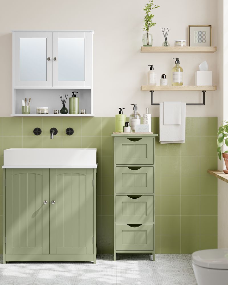 Compacte Badkamerkast met 4 Lades – Smal 30 cm – Ruimtebesparend Opbergkastje voor Badkamer & Keuken