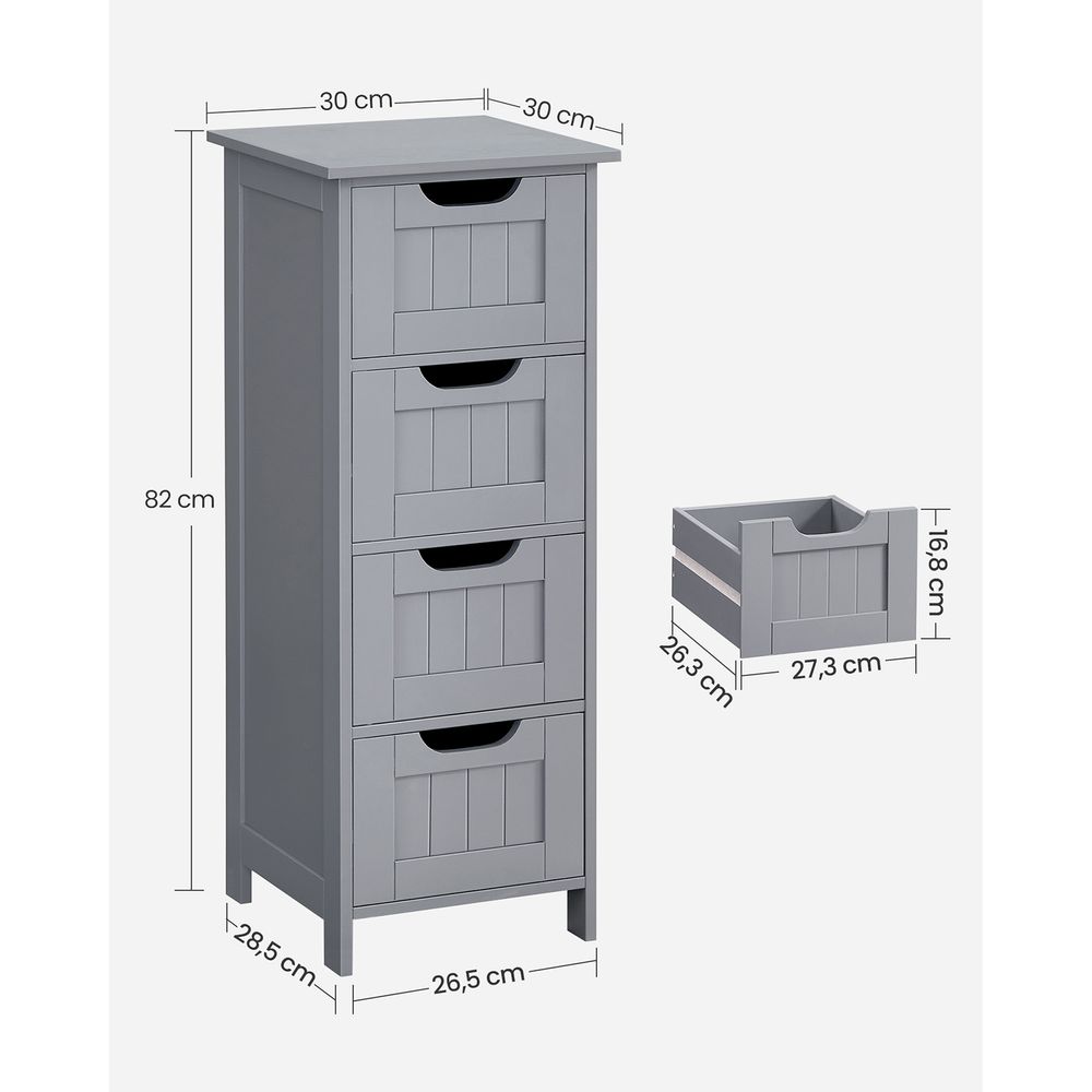 Compacte Badkamerkast met 4 Lades – Smal 30 cm – Ruimtebesparend Opbergkastje voor Badkamer & Keuken
