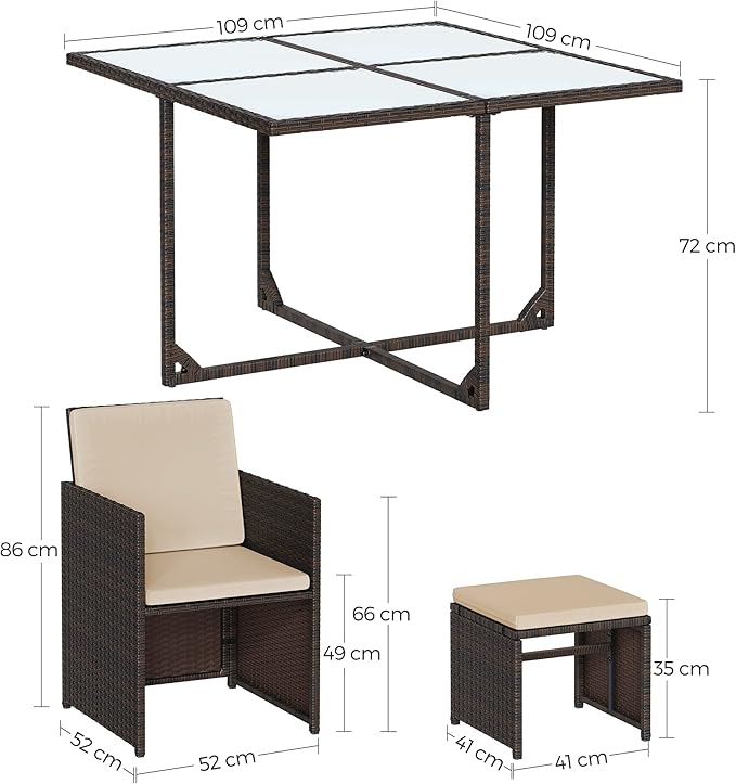 Complete Tuinmeubelset - Polyrattan Stoelen + Tafel - Terras Set met Kussens