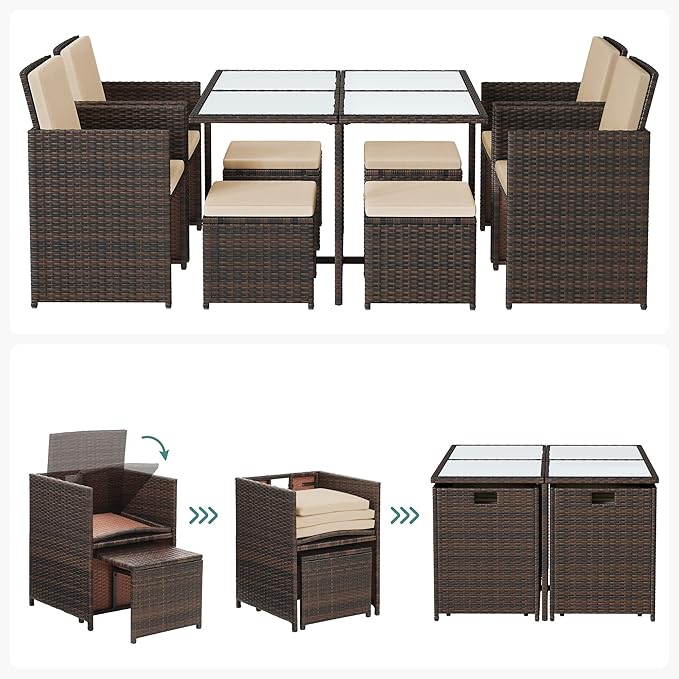 Complete Tuinmeubelset - Polyrattan Stoelen + Tafel - Terras Set met Kussens