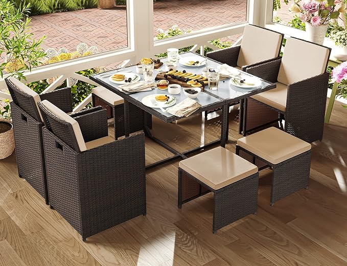 Complete Tuinmeubelset - Polyrattan Stoelen + Tafel - Terras Set met Kussens
