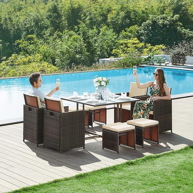 Complete Tuinmeubelset - Polyrattan Stoelen + Tafel - Terras Set met Kussens