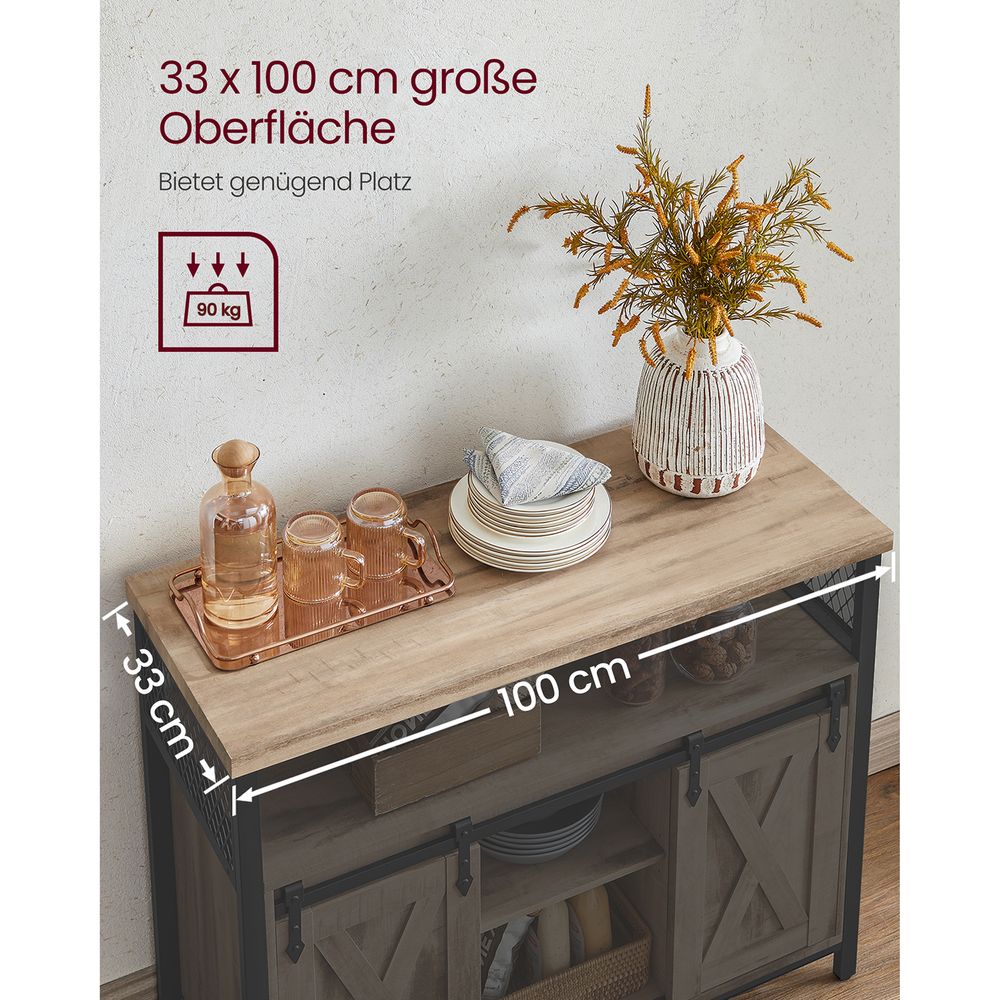 Dressoir met Schuifdeuren - Kast 100 cm breed - Vintage Bruin & Zwart