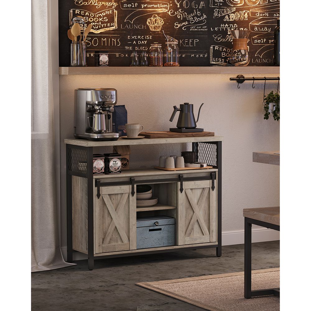 Dressoir met Schuifdeuren - Kast 100 cm breed - Vintage Bruin & Zwart