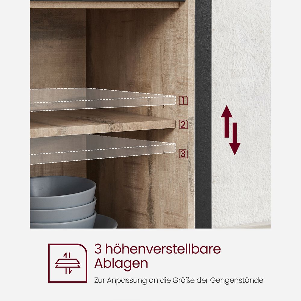 Dressoir met Schuifdeuren - Kast 100 cm breed - Vintage Bruin & Zwart